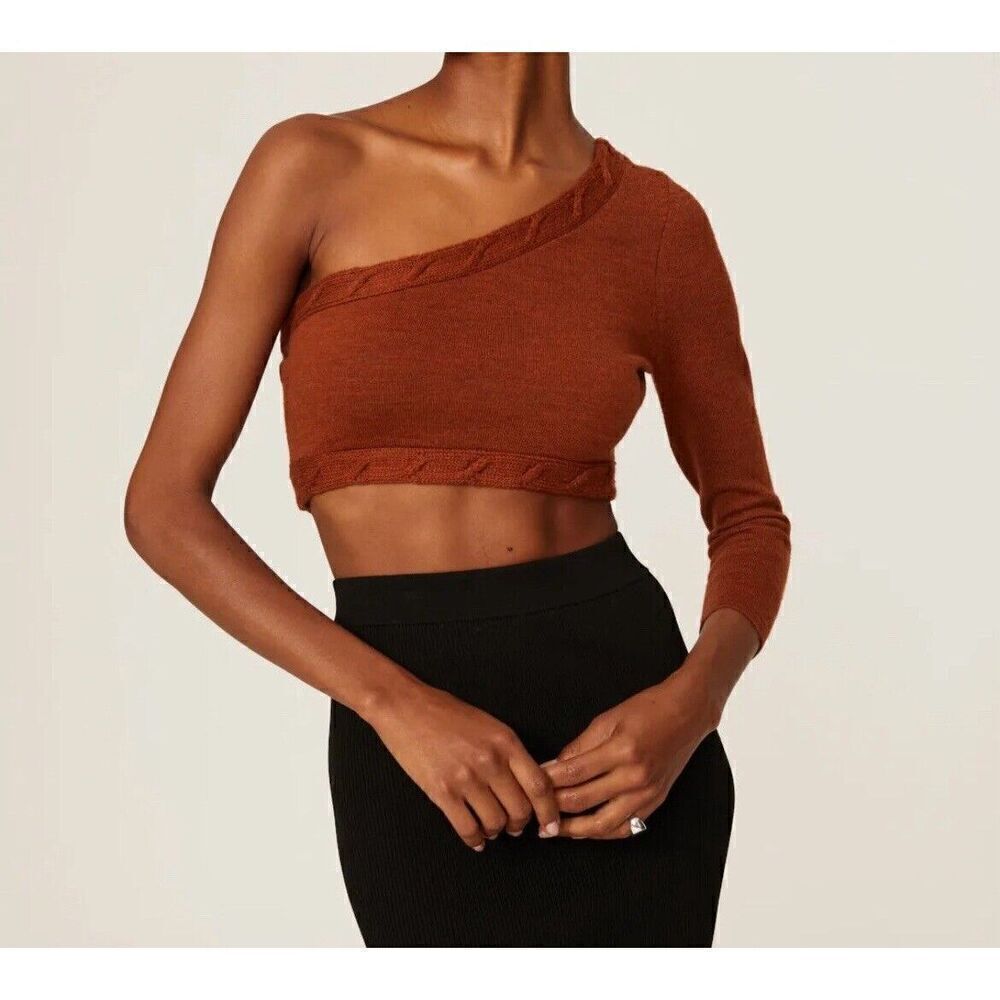 VICTOR GLEMAUD Sweater Womens Medium M Brown One Shoulder Cropped Wool